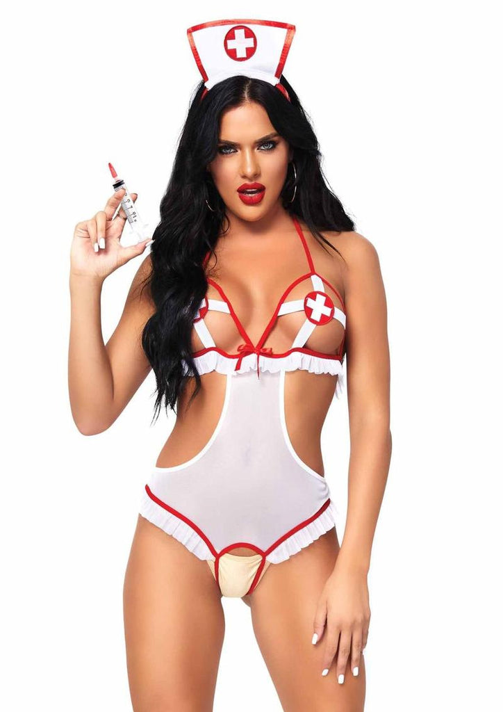 Leg Avenue Naughty Nurse - Red/White - One Size - 2 Piece/Set