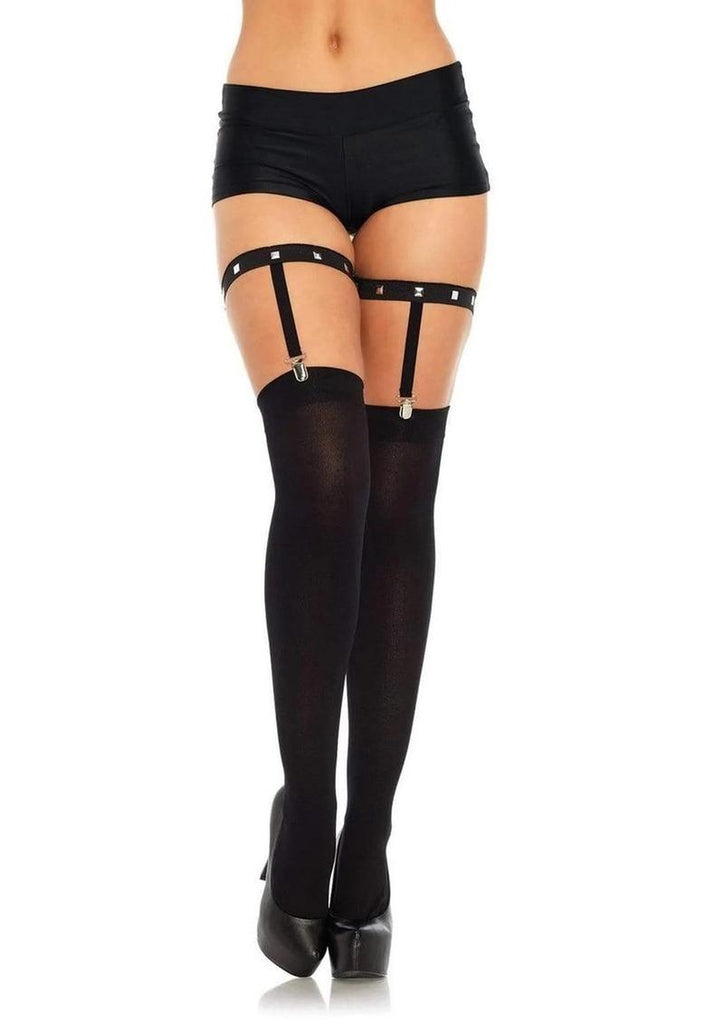 Leg Avenue Studded Elastic Garter Suspender - Black - One Size