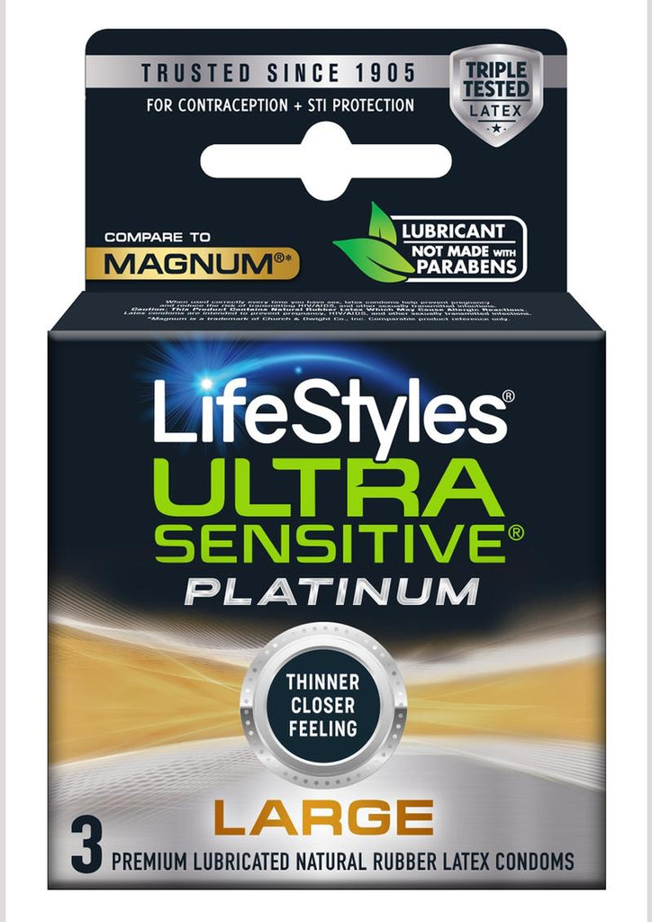 LifeStyles Condom Sensitive Platinum Extra Lubricated - Large - 3 Pack