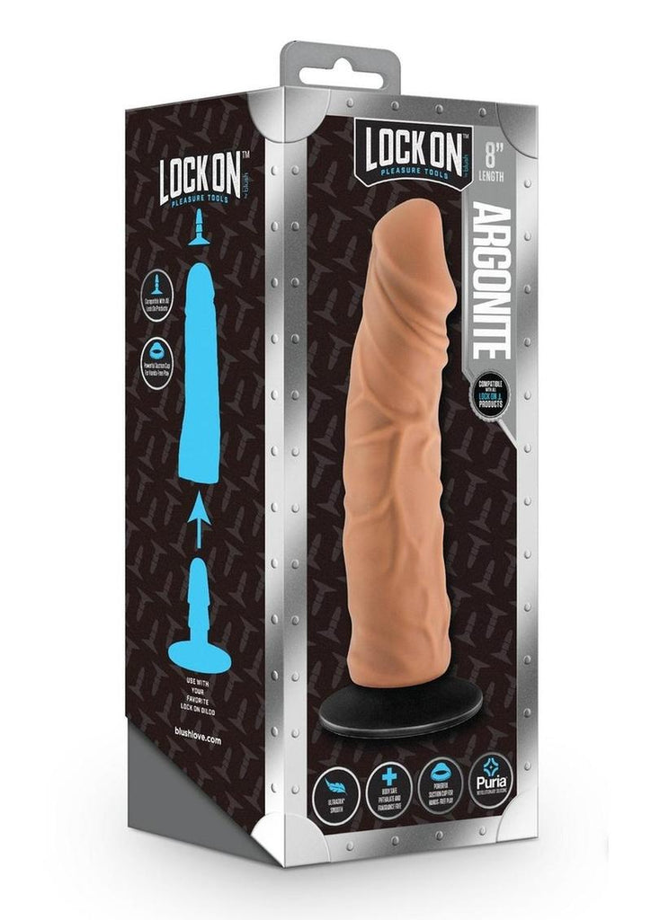 Lock On Argonite Dildo with Suction Cup Adapter - Caramel - 8in