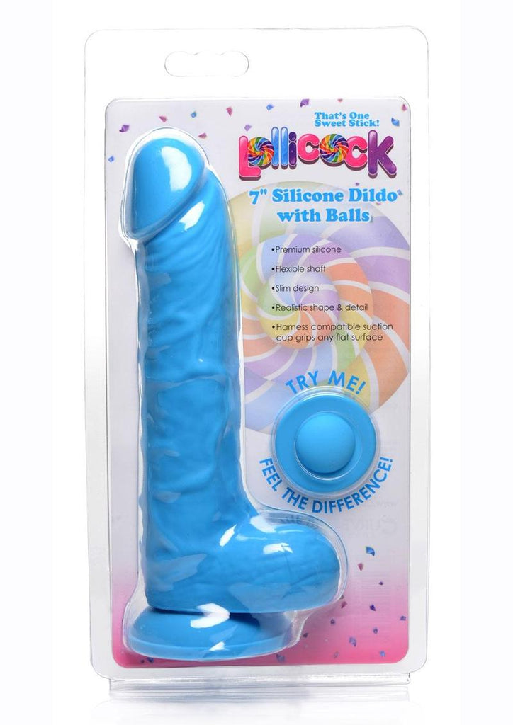 Lollicock Silicone Dildo with Balls - Berry/Blue - 7in
