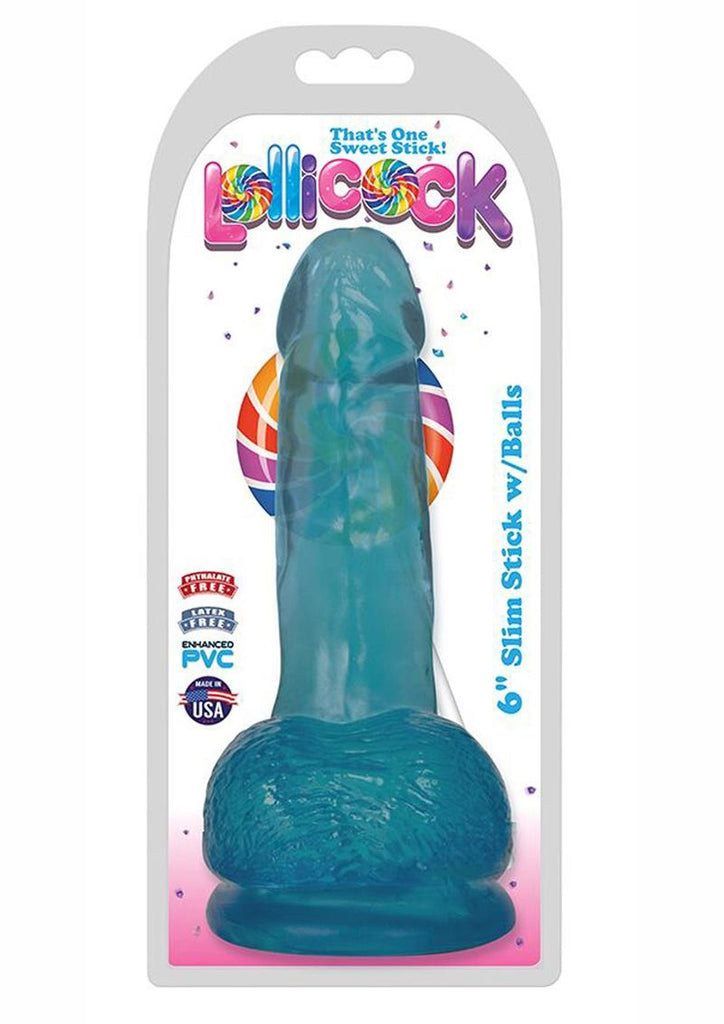 Lollicock Slim Stick Dildo with Balls - Berry Ice - 6in