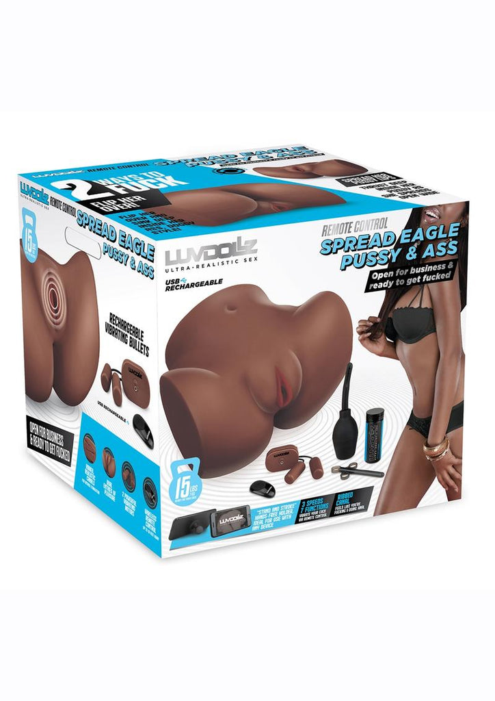 Luvdollz Remote Control Spread Eagle Vibrating Rechargeable Masturbator - Pussy and Ass - Chocolate/Mocha