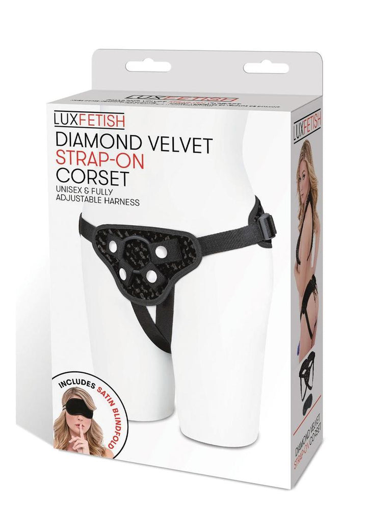 Lux Fetish Diamond Velvet Strap-On Corset Adjustable - Black