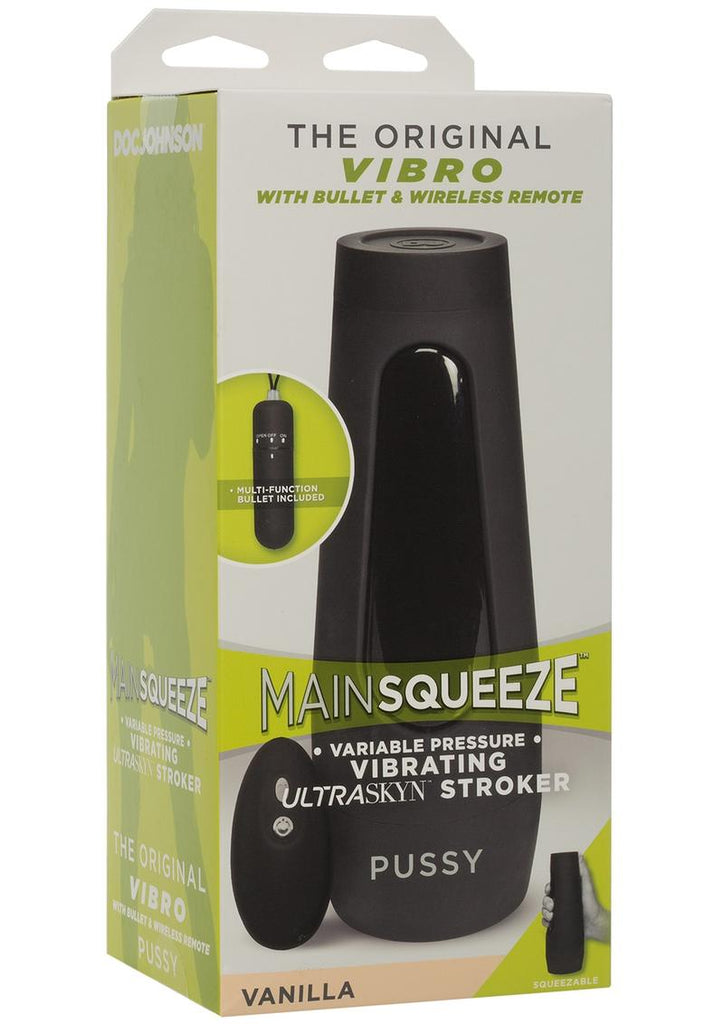 Main Squeeze The Original Vibro Ultraskyn Vibrating Masturbator with Bullet and Remote Control - Pussy - Flesh/Vanilla