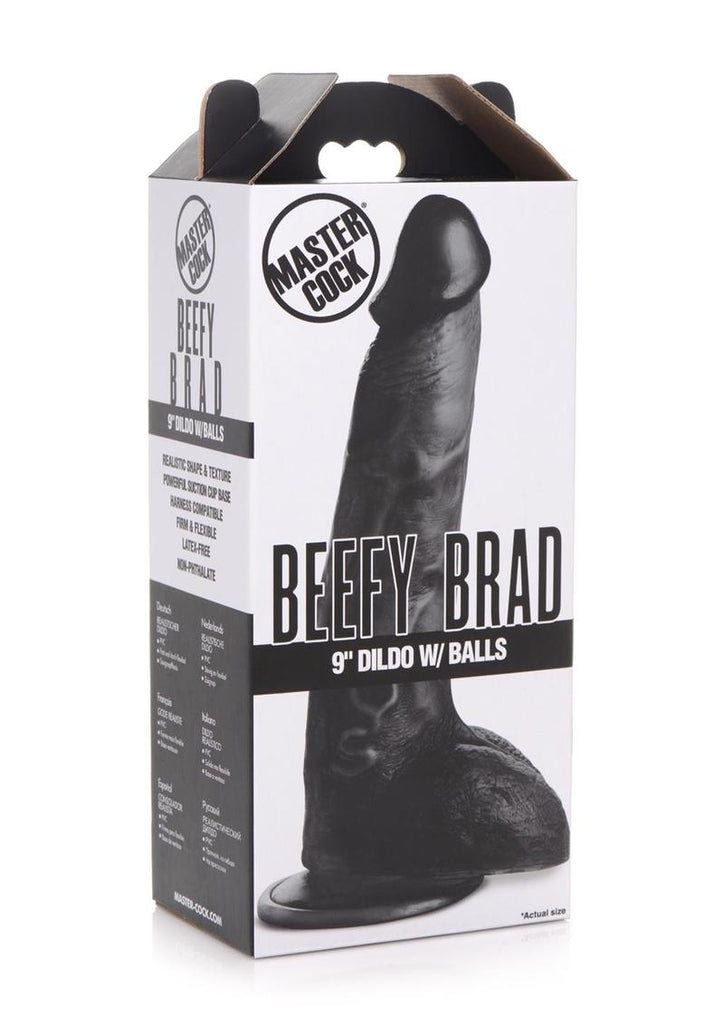 Master Cock Beefy Brad Dildo with Balls - Chocolate - 9in