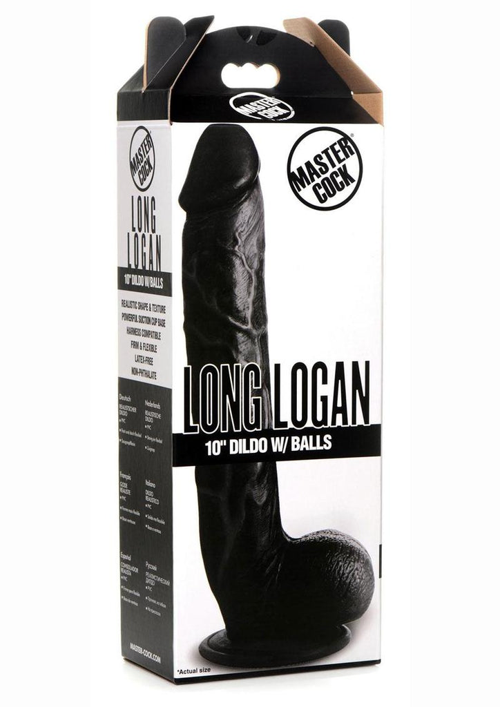 Master Cock Long Logan Dildo with Balls - Black - 10in