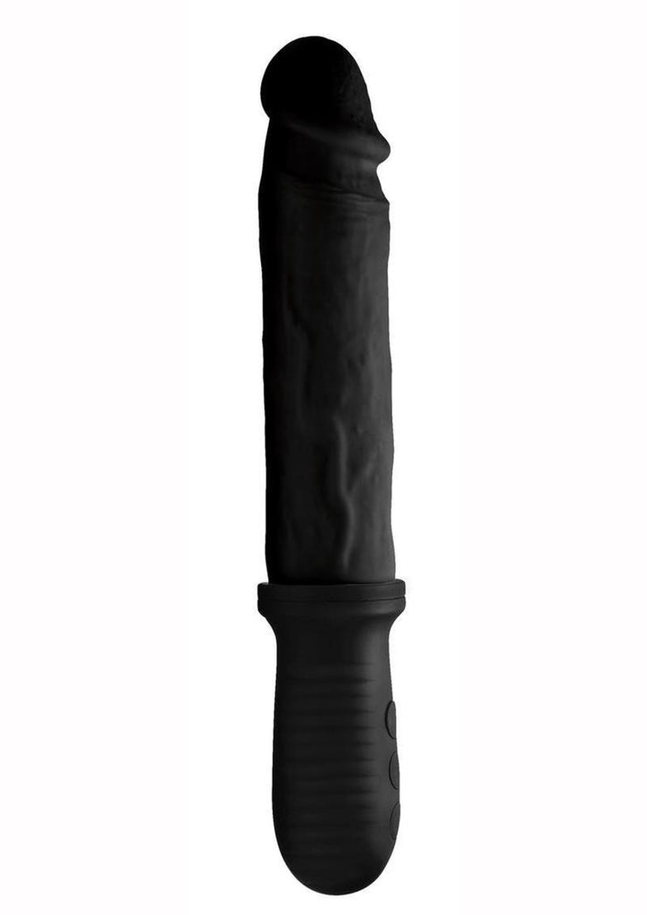 Master Series 8x Auto Pounder Rechargeable Silicone Vibrating and Thrusting Dildo with Handle - Black - 10in