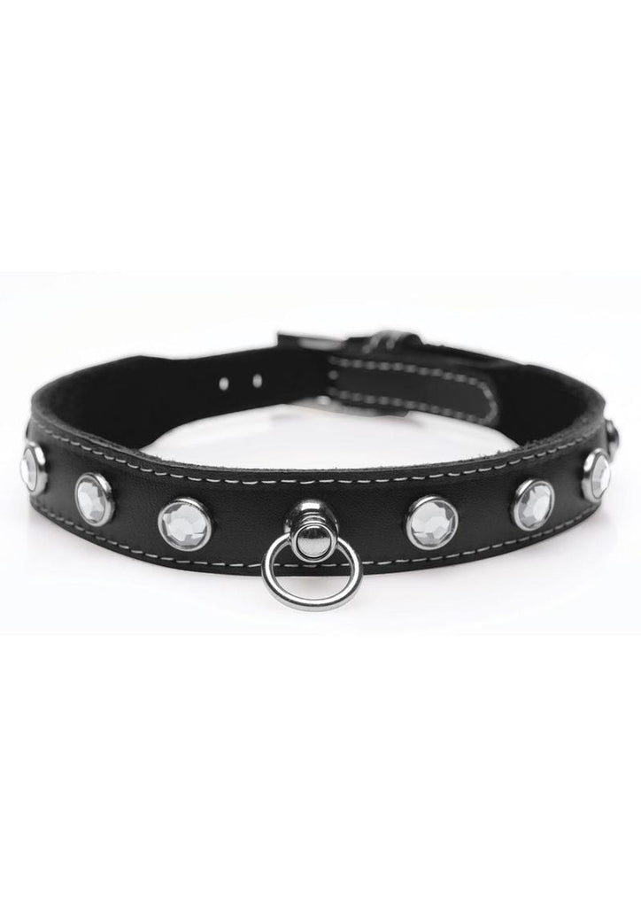 Master Series Bling Vixen Leather Collar with Rhinestones - Black/Clear