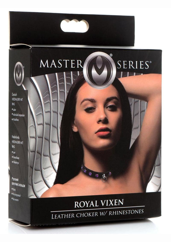 Master Series Leather Collar with Rhinestones - Black/Purple