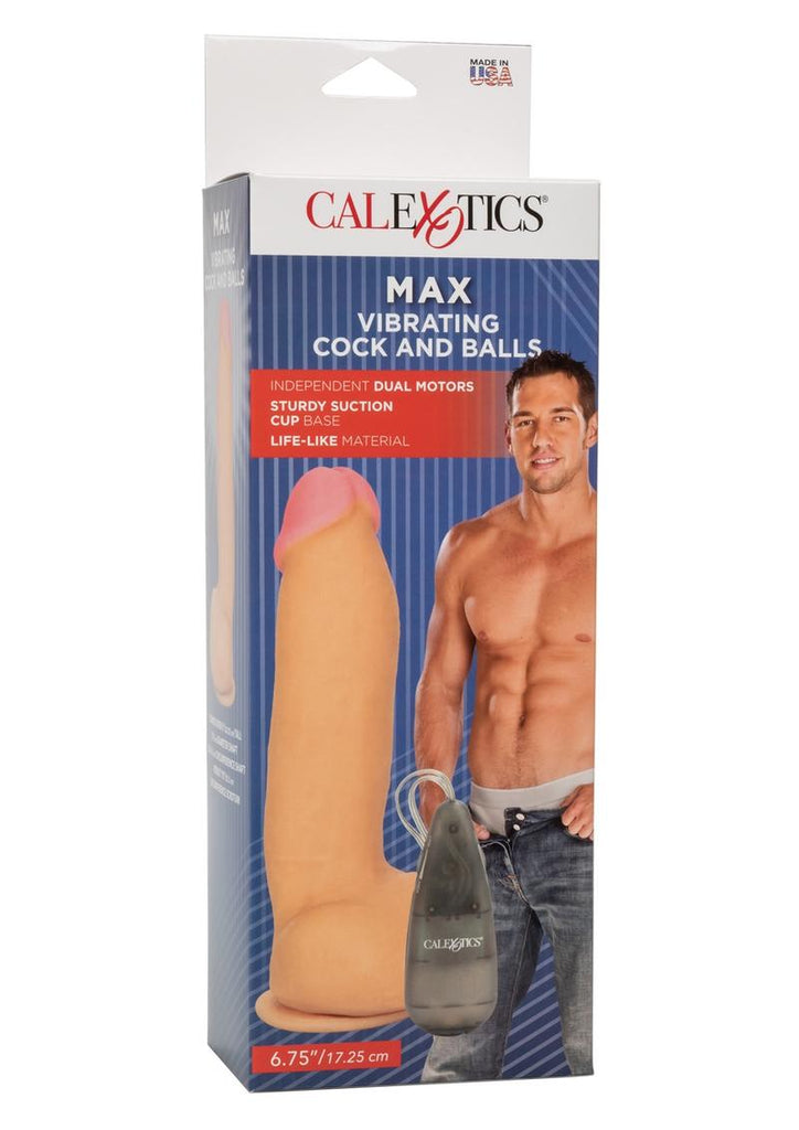 Max Vibrating Cock and Balls Dildo with Balls and Remote Control - Ivory/Vanilla - 6.75in
