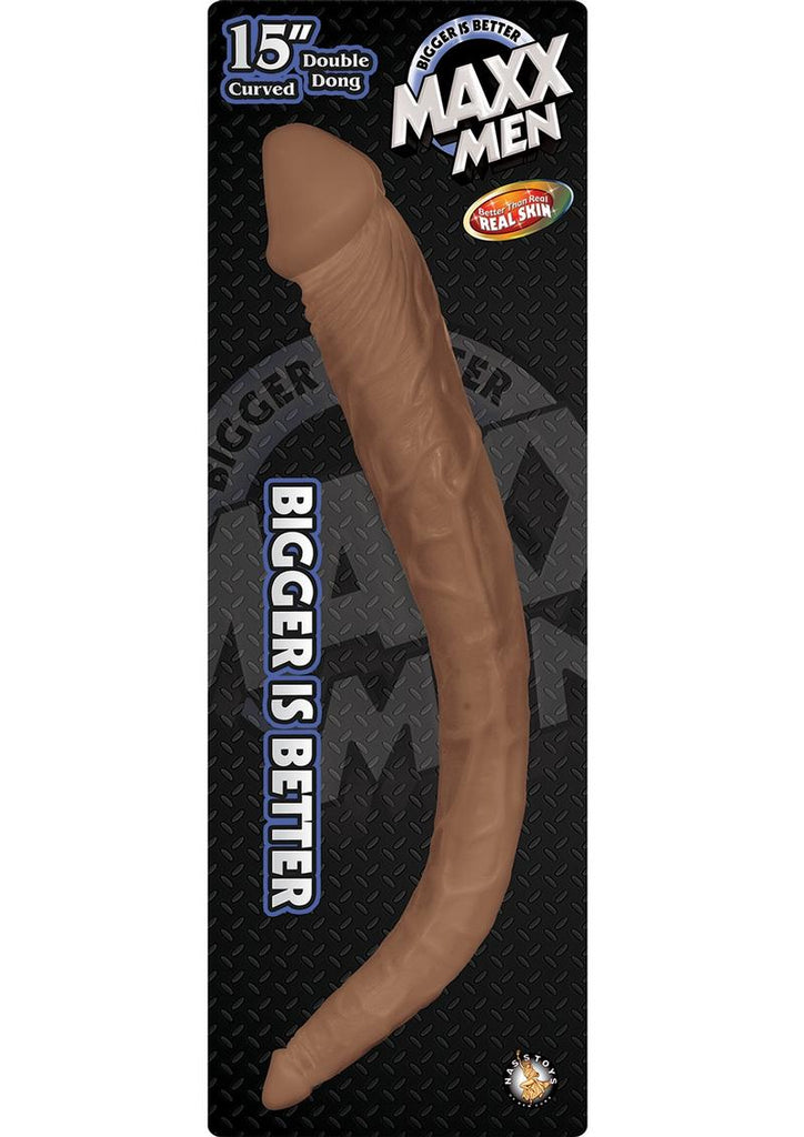 Maxx Men Realistic Curved Double Dildo - Brown/Chocolate - 15in