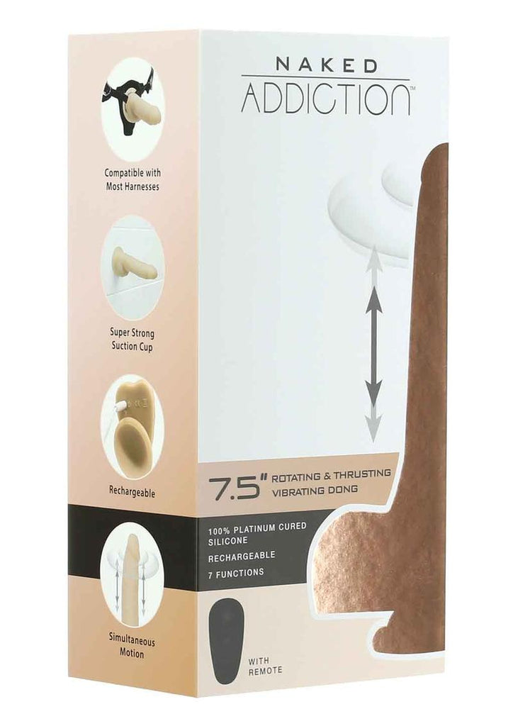 Naked Addiction Silicone Rechargeable Thrusting, Vibrating, and Rotating Dildo - Flesh/Vanilla - 7.5in