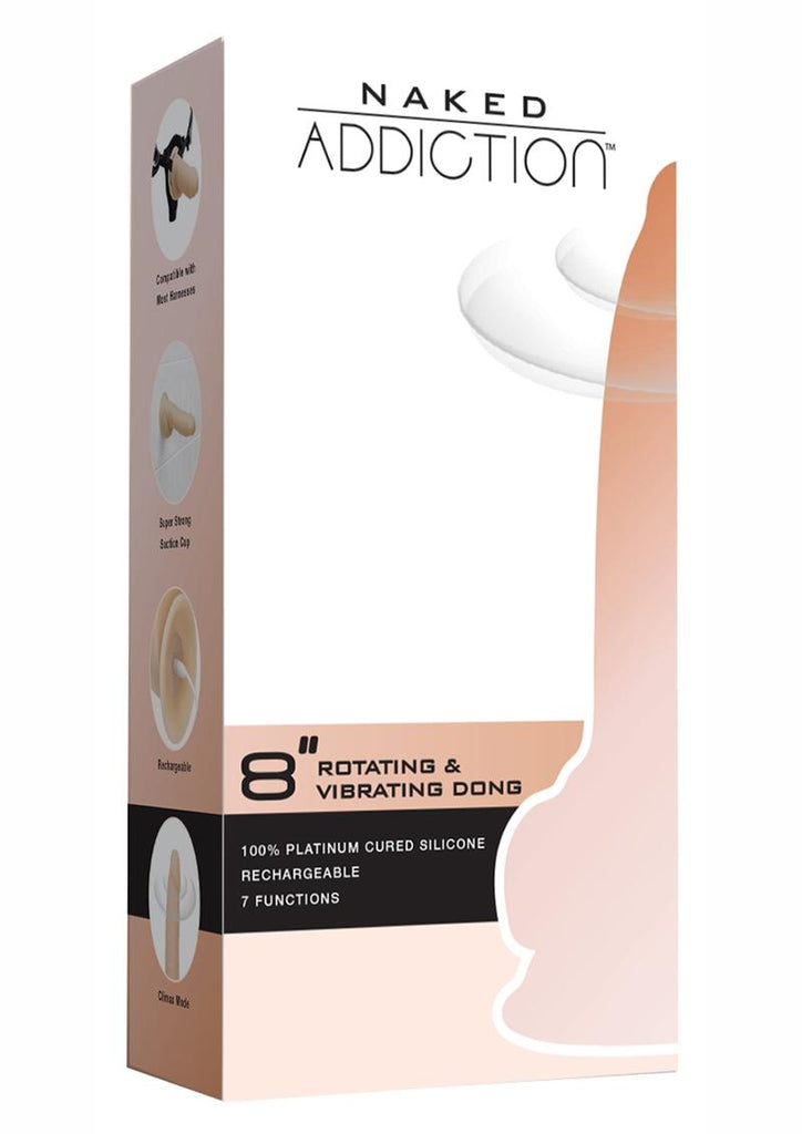 Naked Addiction Silicone Rechargeable Vibrating and Rotating Dildo - Flesh/Vanilla - 8in