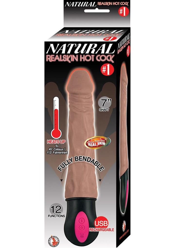Natural Realskin Hot Cock 1 Rechargeable Warming Dildo - Brown/Chocolate - 7in