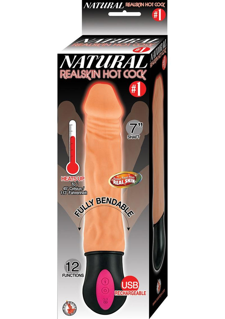 Natural Realskin Hot Cock #1 Rechargeable Warming Vibrator - Flesh/Vanilla - 7in