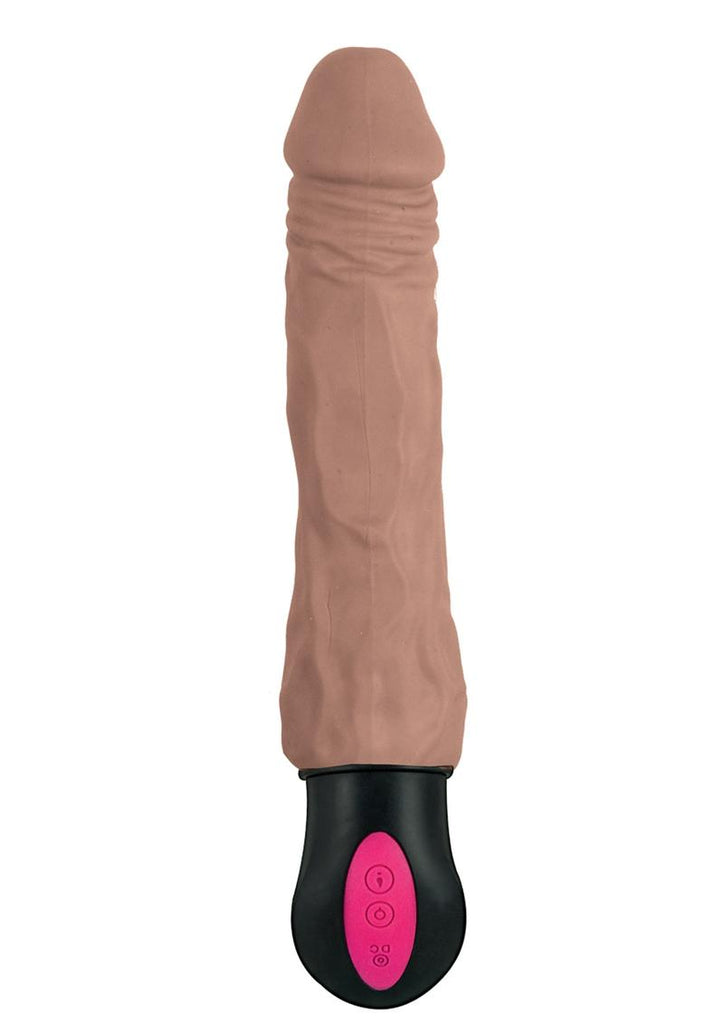 Natural Realskin Hot Cock 3 Rechargeable Warming Dildo - Brown/Chocolate - 8in