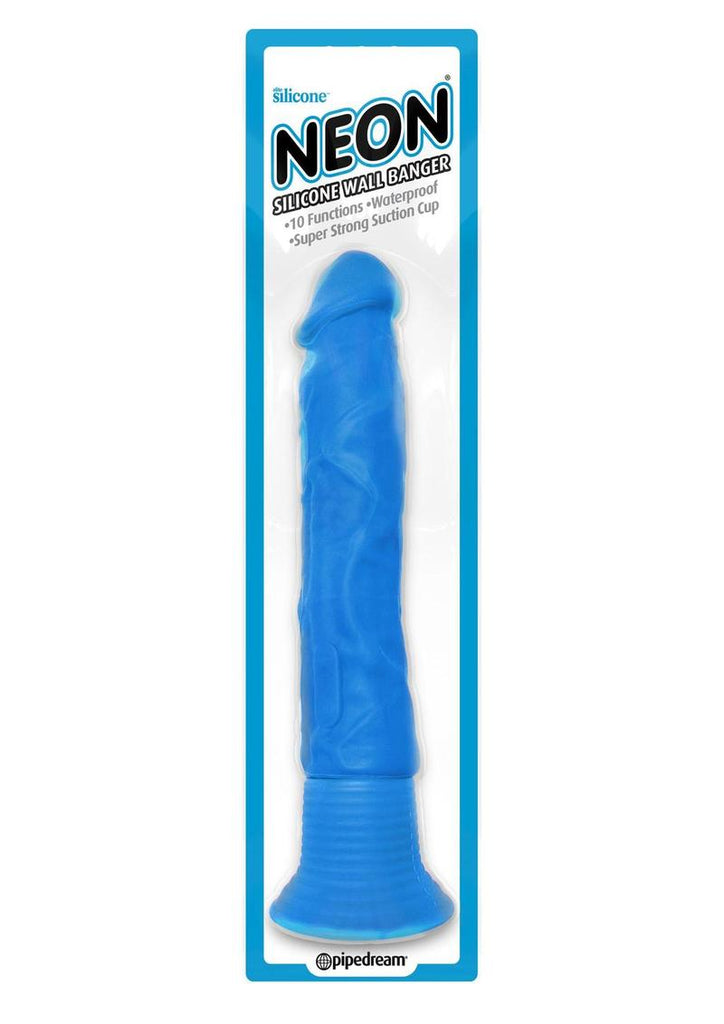 Neon Silicone Wallbanger Vibrating Dildo - Blue - 7.5in