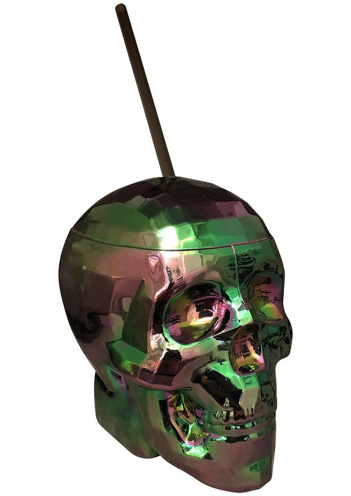 Oil Slick Skull Cup with Plastic Straw - Multicolor - 22oz