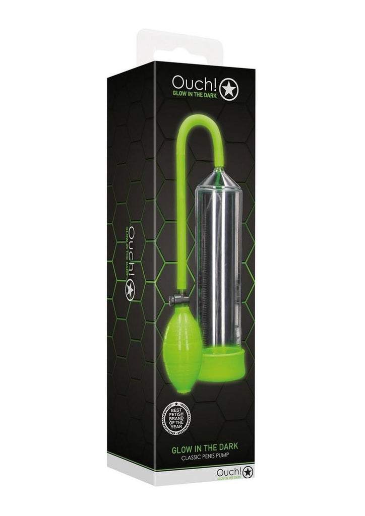 Ouch! Classic Penis Pump - Clear/Glow In The Dark/Green