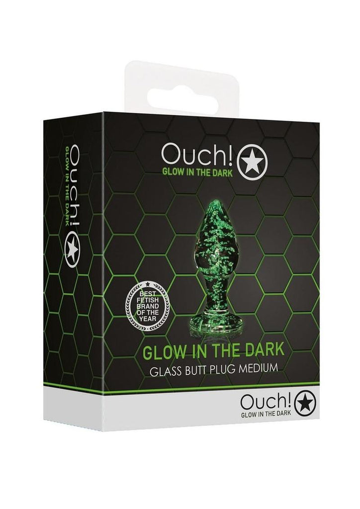 Ouch! Glass Butt Plug - Glow In The Dark/Green - Medium