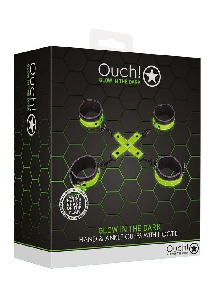 Ouch! Hand and Ankle Cuffs with Hogtie - Glow In The Dark/Green