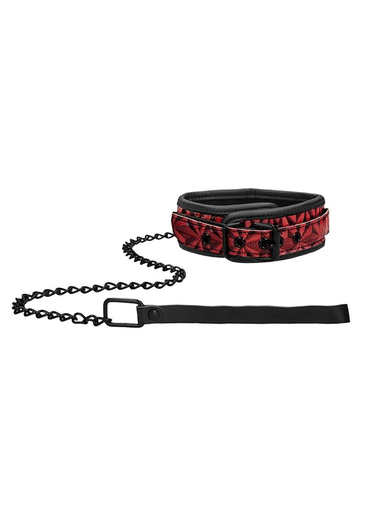 Ouch! Luxury Collar with Leash - Burgundy/Red