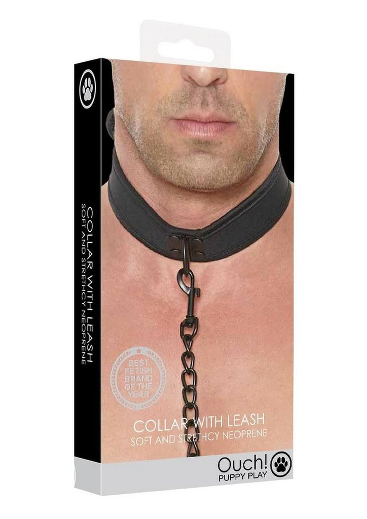 Ouch! Neoprene Collar with Leash - Black
