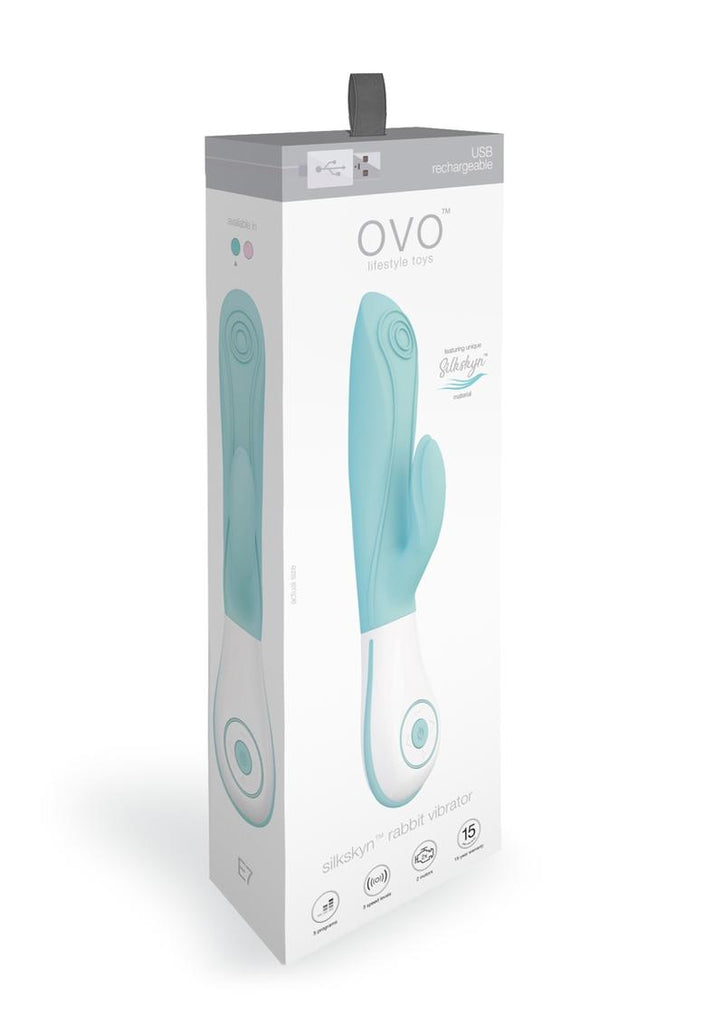 OVO E7 Rechargeable Silicone Rabbit Vibrator - Aqua/Blue