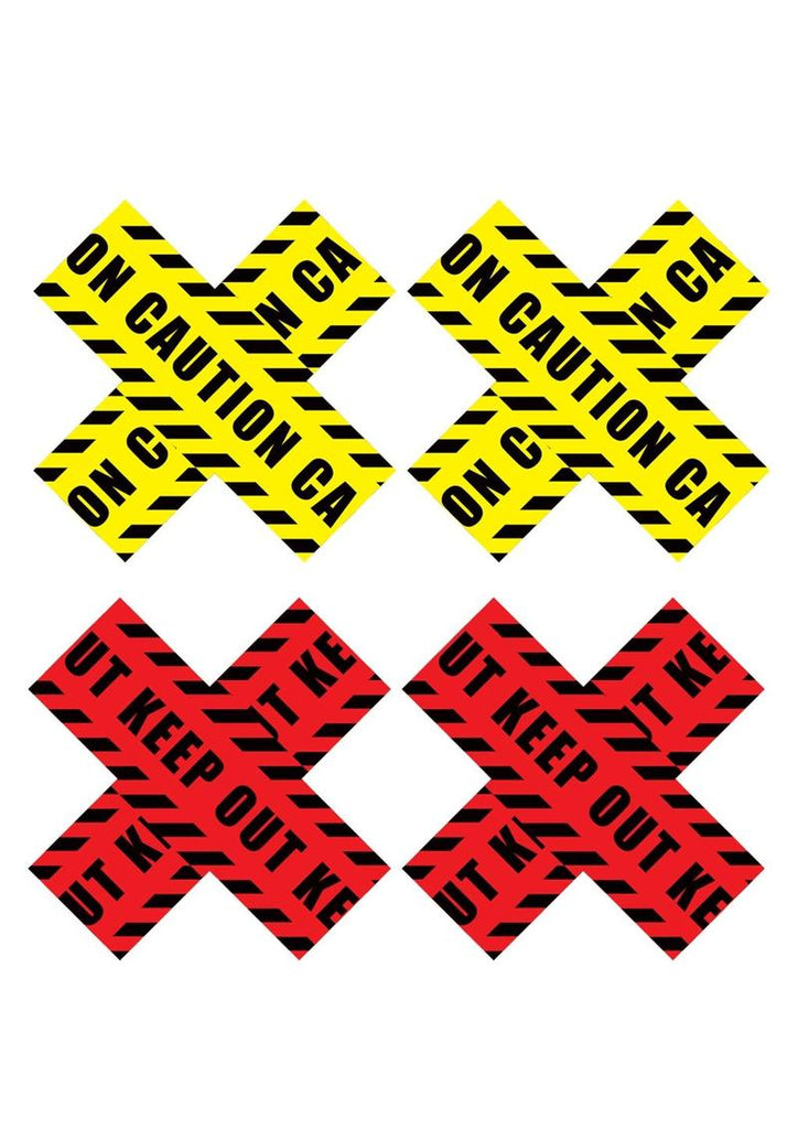 Peekaboos Caution X Pasties - Red/Yellow