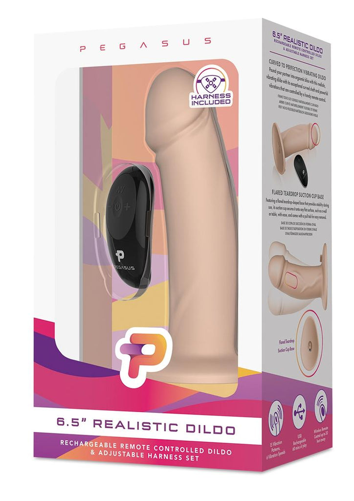 Pegasus Realistic Silicone Rechargeable Dildo with Remote Control and Adjustable Harness - Vanilla - 6.5in - Set