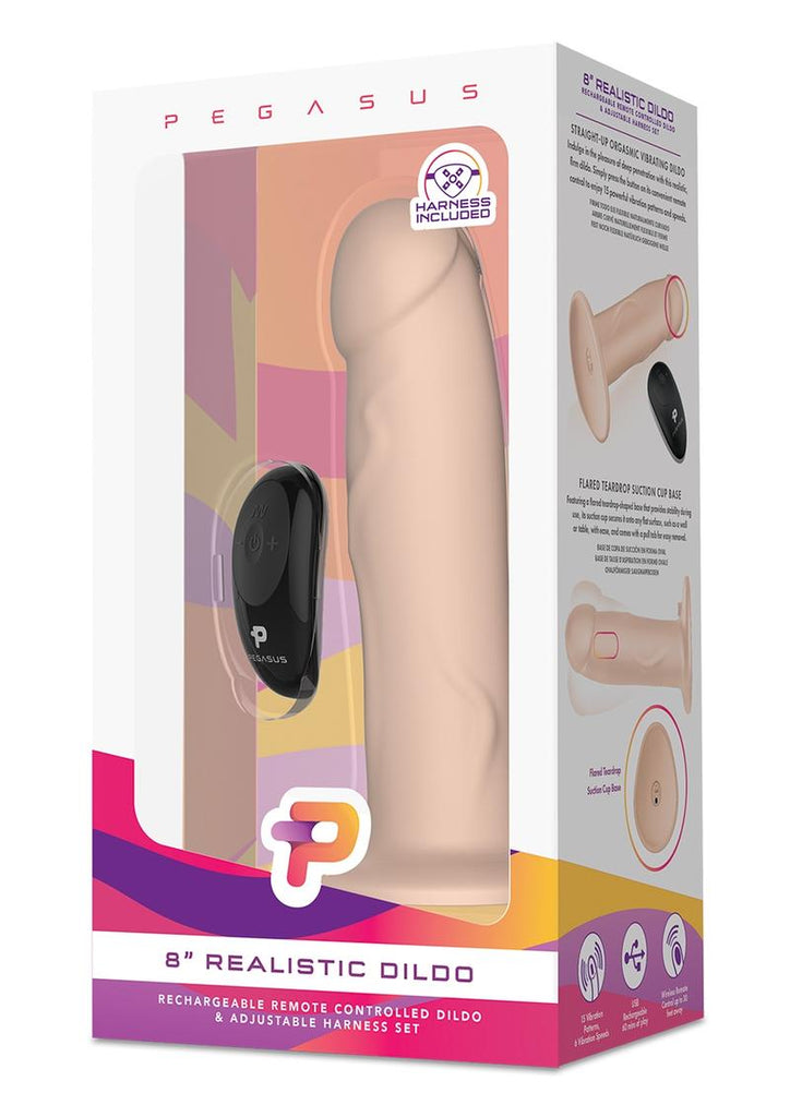 Pegasus Realistic Silicone Rechargeable Dildo with Remote Control and Adjustable Harness - Vanilla - 8in - Set
