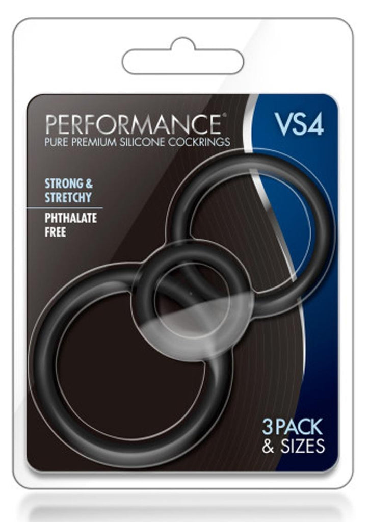 Performance Vs4 Pure Premium Silicone Cock Ring Set (3 Sizes - Black