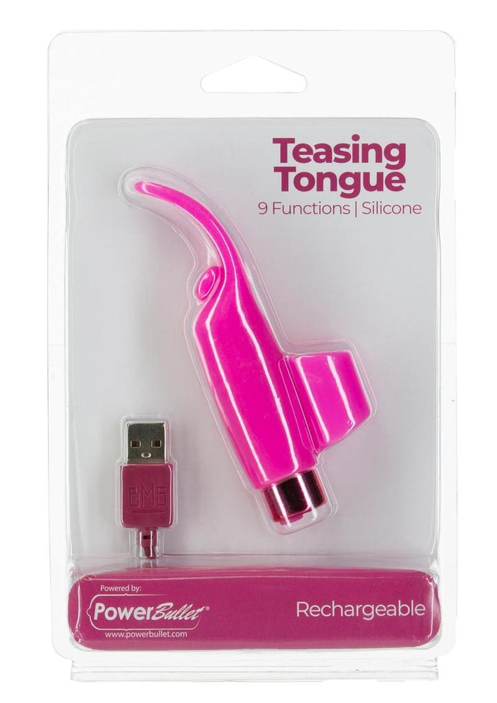 Powerbullet Silicone Teasing Tongue with Mini Rechargeable Bullet - Pink - 2.5in