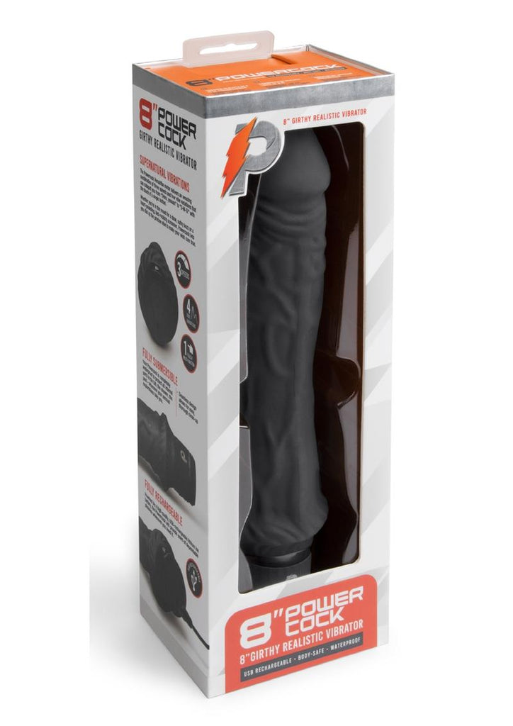 Powercocks Silicone Rechargeable Girthy Realistic Vibrator - Black - 8in