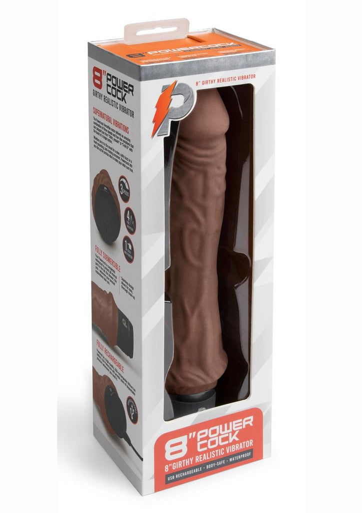 Powercocks Silicone Rechargeable Girthy Realistic Vibrator - Chocolate - 8in