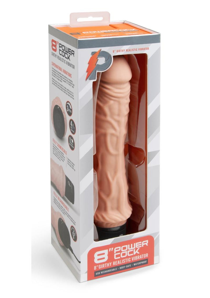 Powercocks Silicone Rechargeable Girthy Realistic Vibrator - Vanilla - 8in