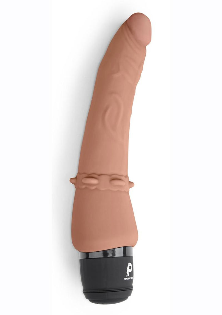 Powercocks Silicone Rechargeable Slim Anal Realistic Vibrator - Caramel/Mocha - 7in