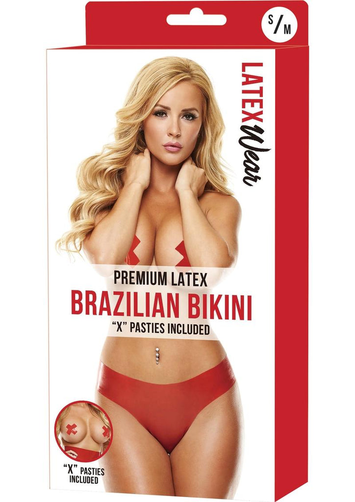 Premium Latex Brazilian Bikini - Red - Medium/Small