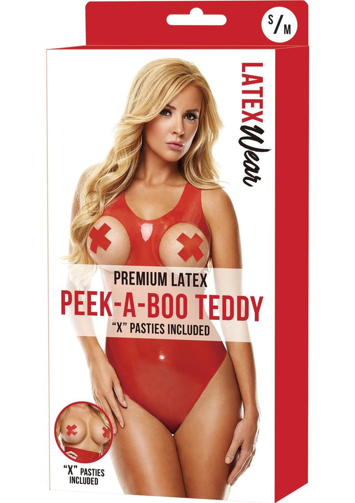 Premium Latex Peek Teddy W/X Pasties - Red - Medium/Small