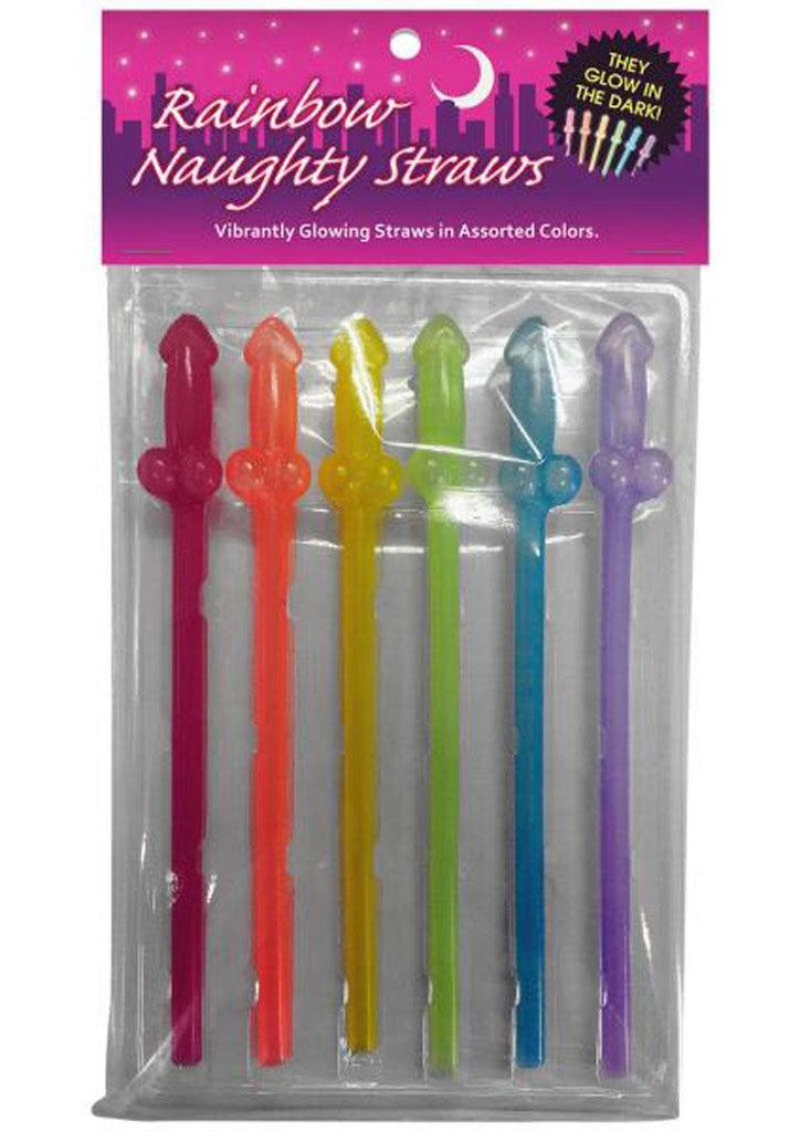 Rainbow Naughty Straws Glow In The Dark Penis Shaped - Assorted Colors/Glow In The Dark - 6 Per Pack
