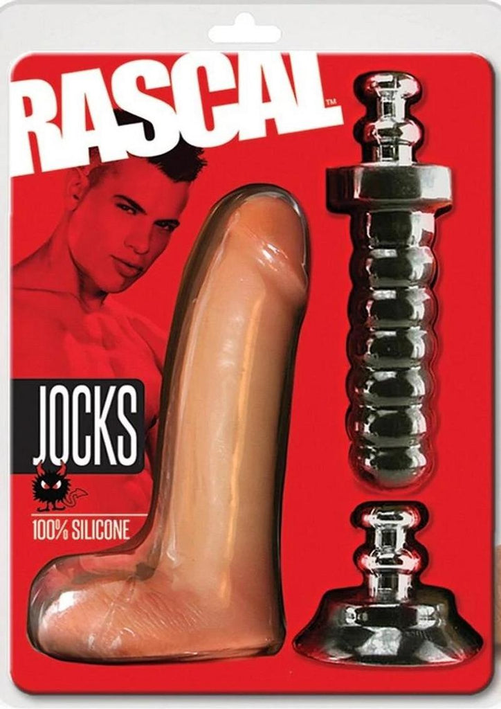 Rascal Jock Brent Silicone Cock Dildo with Silicone Handle and Suction Cup Base - Flesh - 8in