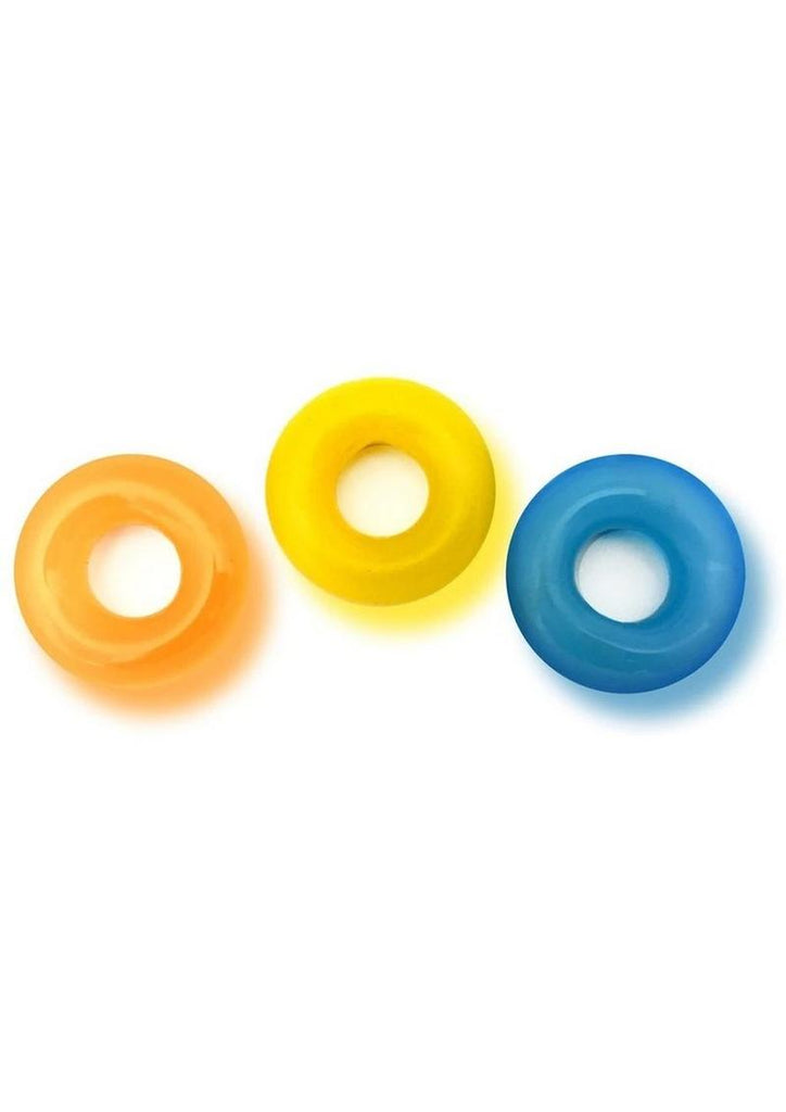 Rascal The D-Ring Glow X3 Glow In The Dark Cockrings Assorted Colors 3 Each - Glow In The Dark - Per Set
