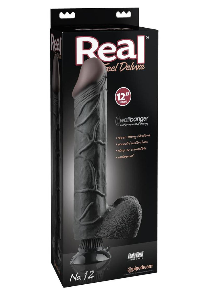 Real Feel Deluxe No. 12 Wallbanger Vibrating Dildo with Balls Waterproof - Black - 12in