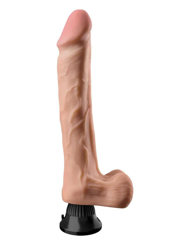 Real Feel Deluxe No. 12 Wallbanger Vibrating Dildo with Balls Waterproof - Flesh - 12in