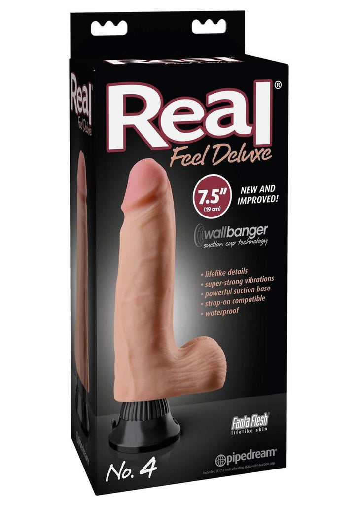 Real Feel Deluxe No. 4 Wallbanger Vibrating Dildo with Balls - Flesh/Vanilla - 7.5in