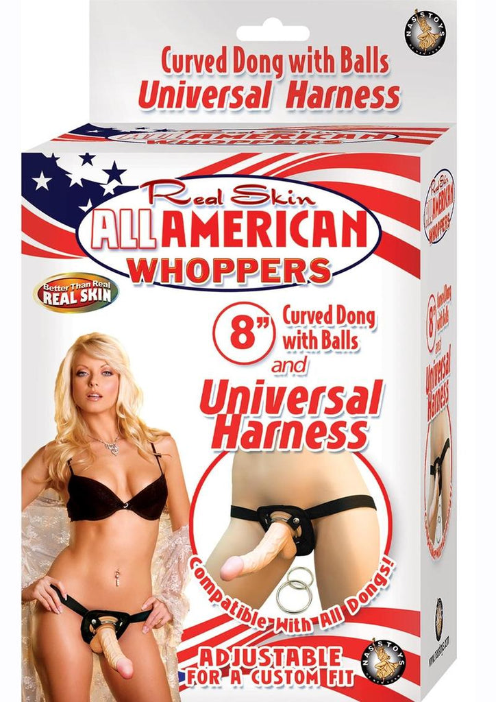 Real Skin All American Whoppers Dildo with Universal Harness - Black/Flesh/Vanilla - 8in