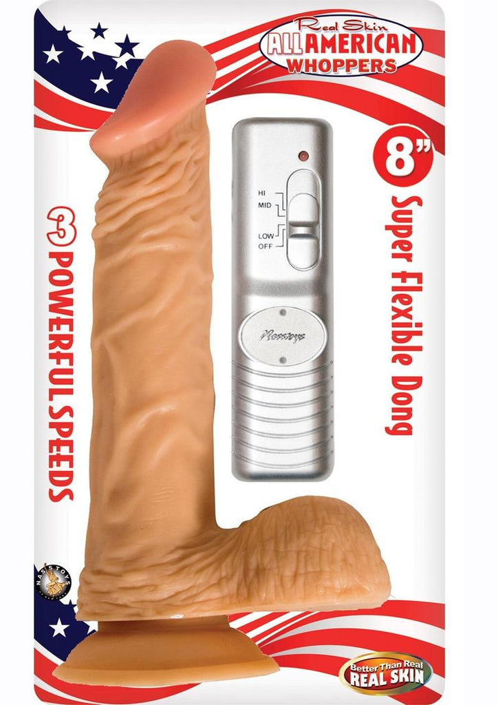 Real Skin All American Whoppers Vibrating Dildo with Balls - Flesh/Vanilla - 8in