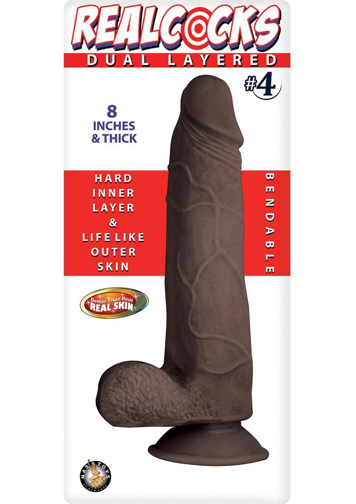 Realcocks Dual Layered #4 Bendable Thick Dildo - Brown/Chocolate - 8in