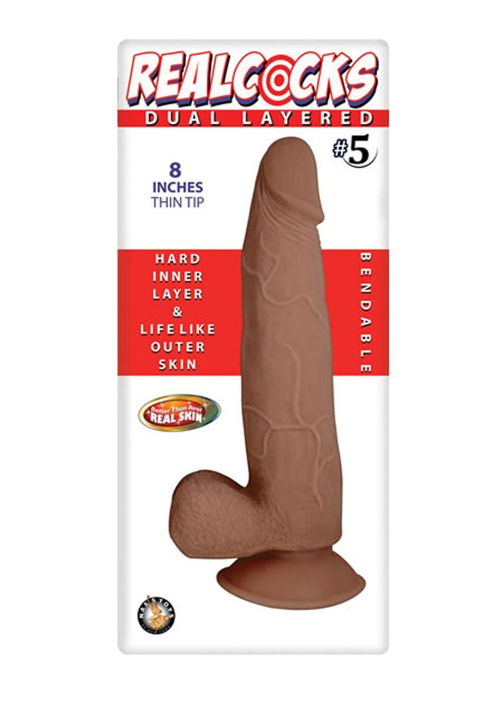 Realcocks Dual Layered #5 Bendable Dildo Thin Tip - Brown/Caramel - 8in